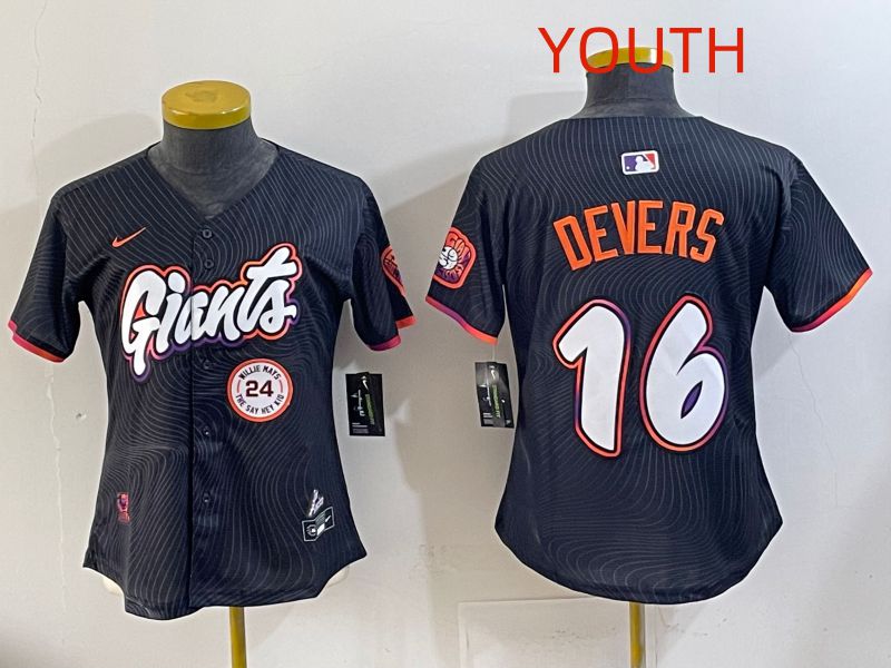 Youth 2025 San Francisco Giants #16 Devers Black Joint Name Nike MLB Jersey style 06->youth mlb jersey->Youth Jersey